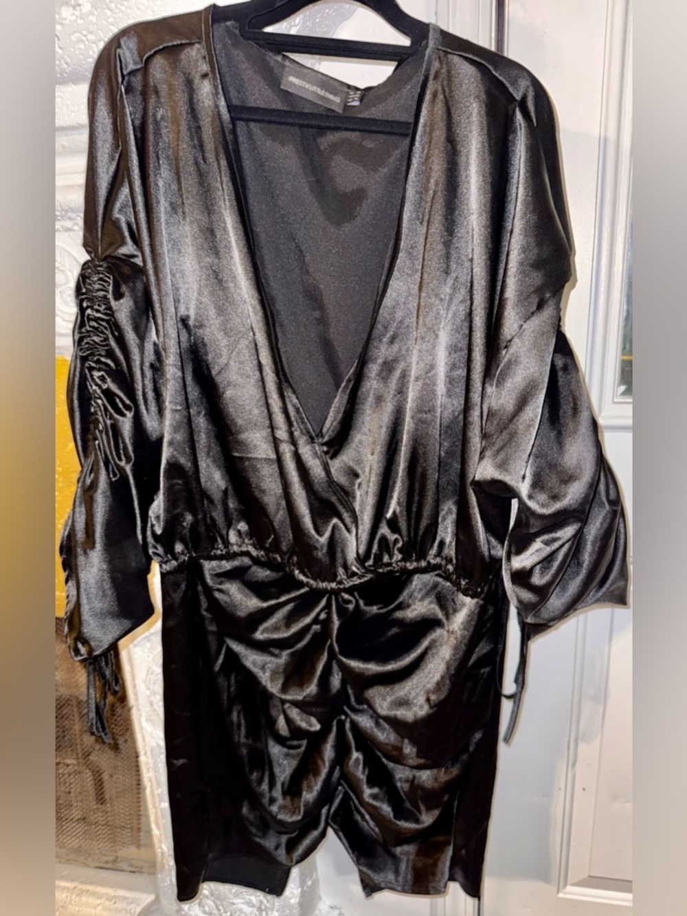 Pre-Loved Satin Black V-Neck Ruched Skirt Set - Women